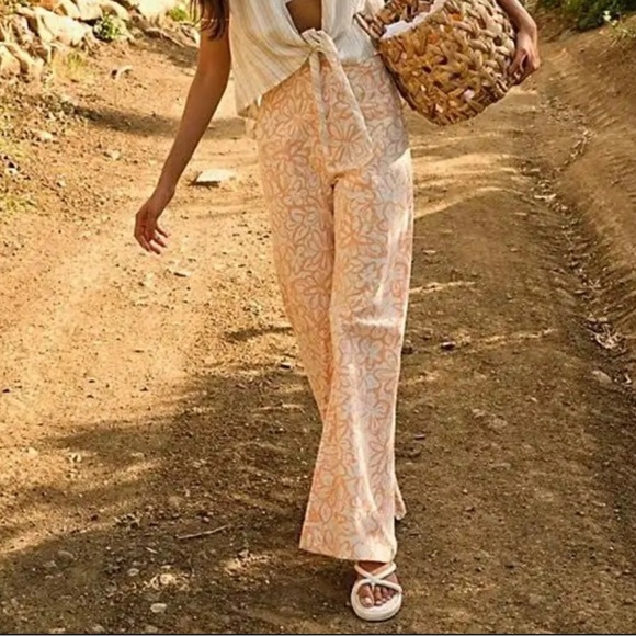Free People Peach Love so Right Patterned wide leg pants NWT Rare size 14 - Picture 1 of 14